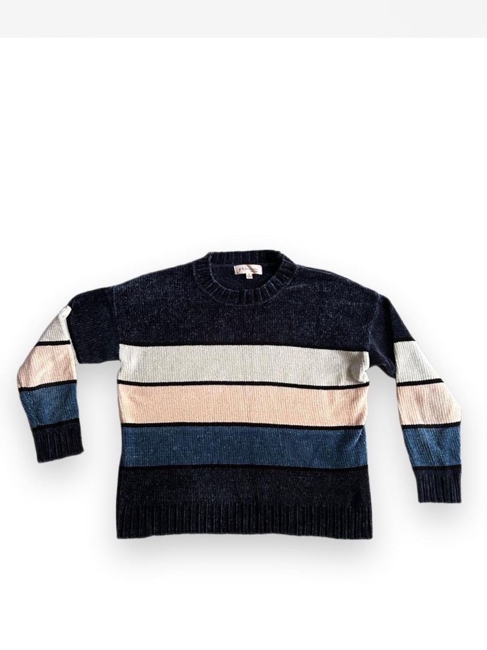 Philosophy Striped Crewneck Sweater in Navy, Blue, Cream & Pink